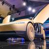 A Tesla Robotaxi at an event before the self-driving cab's Austin rollout.